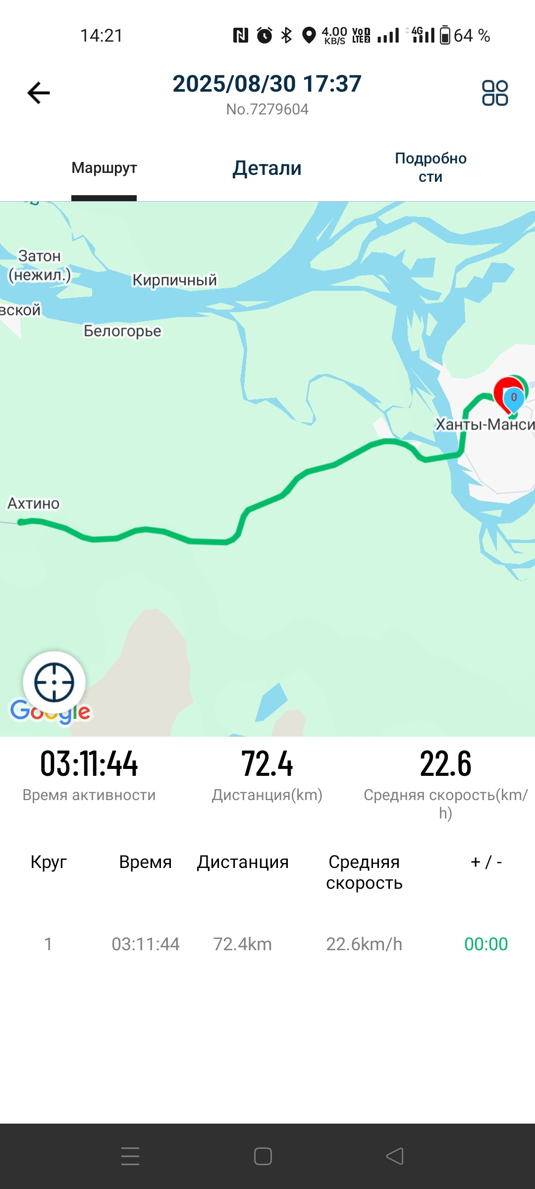 Скриншот тренировки
